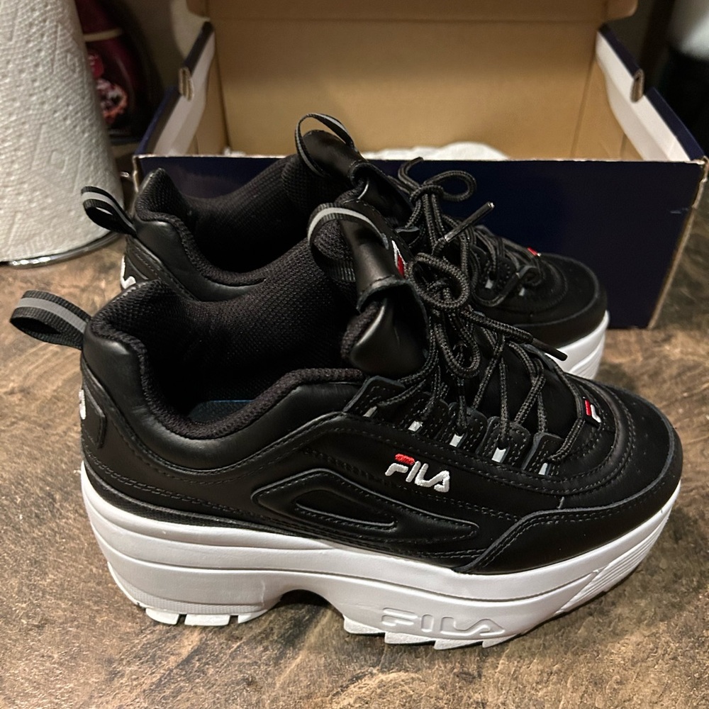 Fila Disruptor 2 Wedge Platform Womens Black And White Sneakers